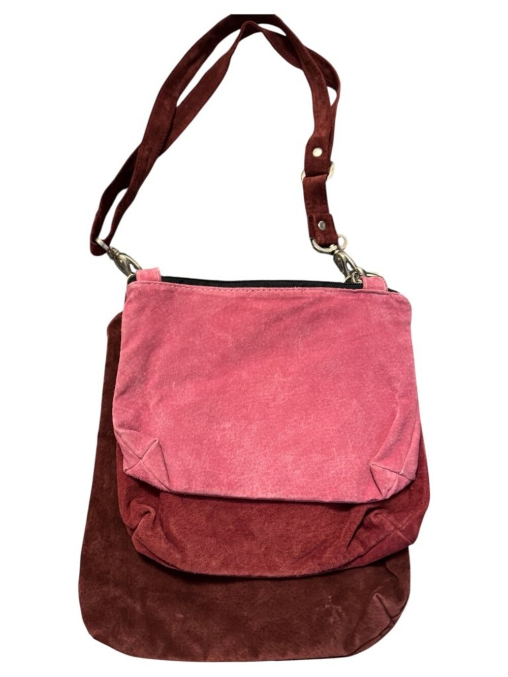 LIZDEN Suede Leather 3 Piece Crossbody Bag Set Pink Burgundy Boho Purse